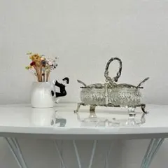 ヴィンテージ ガラス シュガーポット スプーン付き シェル 猫足 調味料入れ
