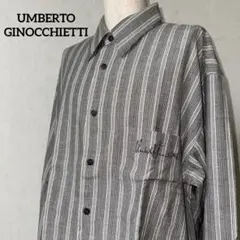 UMBERTO GINOCCHIETTI ストライプ　グレー系　シャツ　ロゴ