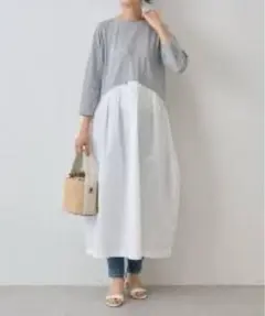 極美品☆ビアズリー　定価2.7万円　布帛異素材立体コクーン　ワンピース　グレー