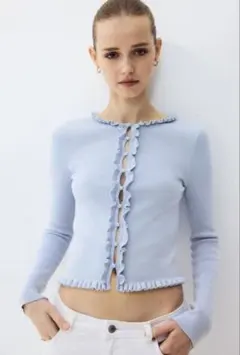 【新品未使用タグ付き】H&M フリルトリムカーディガン XLサイズ