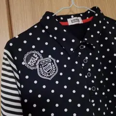 【美品】コルウィン ゴルフウェア L ポロシャツ レディース ドット ボーダー黒のサムネイル