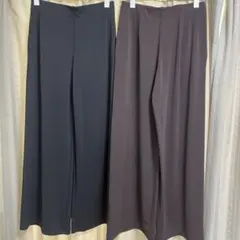 UNIQLO クレープジャージーストレートパンツ　セット　M 黒　茶　ブラウン