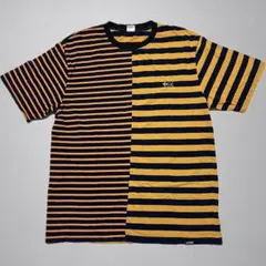 クレイジーパターン ボーダーTシャツ マスタード×ネイビー 切替 LEFLAHのサムネイル