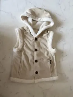 「コムサイズム」フリースフード付きベスト ベージュ