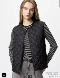 ユニクロ　パフテックキルティングベスト/ウォームパデッド　ブラック【XL】