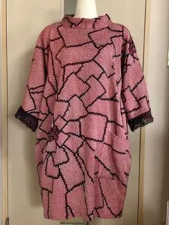 着物リメイク、正絹絞りのチュニック、赤系の花柄