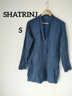 レディース ダークブルー Vネック シャツ 【Sサイズ】 シャツワンピース