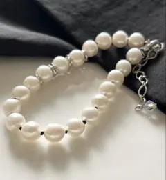 あこや真珠 バロック ブレスレット 黒糸 オールノット モード 春コーデ