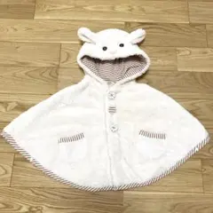 【美品】プティマイン　petit main ベビー　キッズ　ポンチョ　白　うさぎ