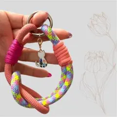 ハンドメイドスマホハンドショルダーストラップ 猫チャーム付き