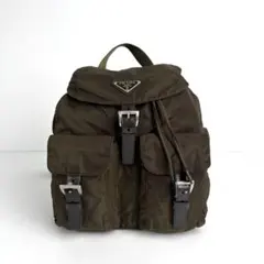 美品 プラダ リュック バックパック 巾着 三角ロゴプレート ナイロン レザー