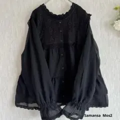 新品　【接触冷感】裾フリルティアードレースブラウス　サマンサモスモス　ブラックのサムネイル