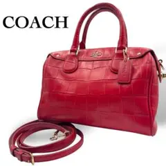 美品 COACH ショルダーバッグ 2way 型押し ミニベネット レザー 赤