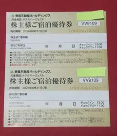 東急ハーヴェスト宿泊割引券2枚　24時間以内発送8月31日までのサムネイル