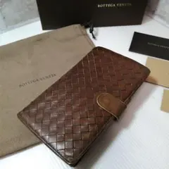 ◆ボッテガヴェネタ◆2つ折り財布 イントレチャート ブラウン 高級本革 ミドル