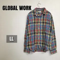 【美品】GLOBAL WORK マルチカラーチェックシャツ メンズ LL