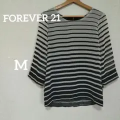 FOREVER 21【M】 ボーダー 七分袖ブラウス トップス