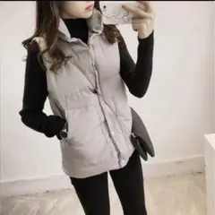 【未使用・新品】中綿ダウンベスト グレー Sサイズ レディース 軽量 防寒