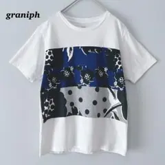 graniphグラニフ　デザイン　コットン　Tシャツ　花　プリント　ホワイトのサムネイル