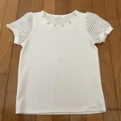 ♡美品♡SHEENA DEL RAYビジュー付きホワイト半袖トップス　Mサイズ