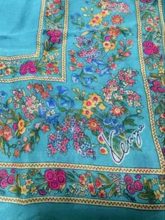 KENZOターコイズ花柄刺繍ハンカチ