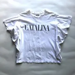 ★マイカ＆ディール★フリルロゴTシャツ 白 フリーサイズ クルーネックのサムネイル