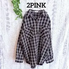 美品♥️ 【2PINK】 レディース長袖シャツ 厚手 ジャケット チェックのサムネイル