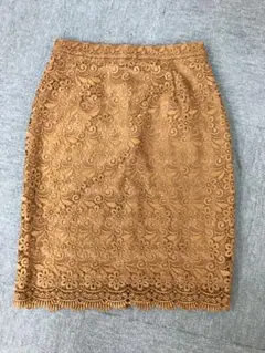 【美品】UNIQLO 総レース　花柄　タイトスカート　ブラウン