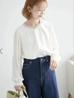 ★ロペピクニック　袖プリーツバイカラーブラウス