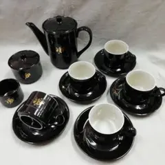昭和レトロ　ティーポット、シュガー入れ、クリーマー、こーひー5客セット