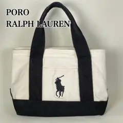 POLO ラルフローレン 小型トートバッグ キャンバス ポニー ブラック