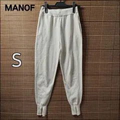 マノフ MANOF ニットパンツ 裾スリット リブ S ホワイト