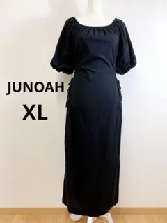 美品 JUNOAH カットデザインフレアワンピース パフスリーブ XL