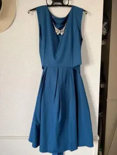 ノースリーブワンピース ドレス ブルーグリーン 結婚式 二次会 フォーマル