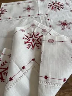 クリスマス テーブルクロス 80×80cm 綿麻 雪の結晶刺繍 アイボリー