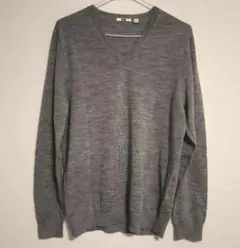 UNIQLO ユニクロ エクストラファインメリノ Vネックセーター グレー L