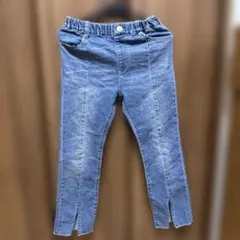 デニムブルー スリット入りロングパンツ