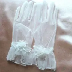 ウエディンググローブ オフホワイト ショート おしゃれ 花 オーガンジー