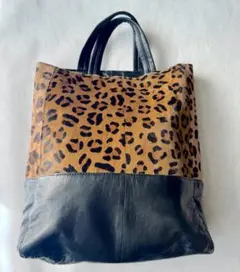 ヒョウ柄 黒 レザー トートバッグ