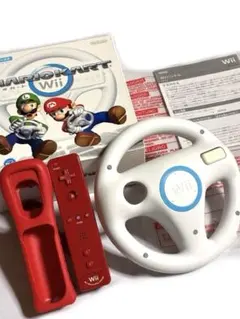 Wii WiiU ハンドル (ホワイト)•Wiiリモコンプラス（アカ）