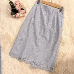 グリーンレーベルリラクシング 総レース ひざ丈 タイトスカート 36/S 美品✨のサムネイル