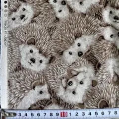 (941) ハリネズミ柄 綿麻キャンバス生地 ブラウン108cm x 50cm