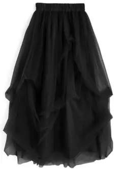ボリュームチュールフレアロングスカート[dk1550] ブラック
