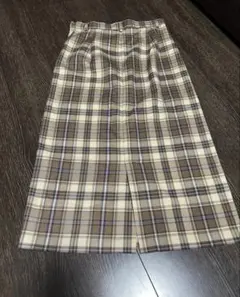GU ジーユー　ブラウン チェック柄　スリット入り　タイトスカート　ロング丈