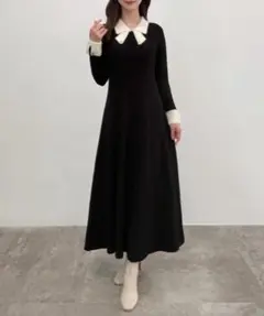 【新品未使用】襟付きニットロングワンピース　L size