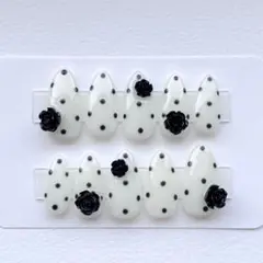 ネイルチップ ドット バラ ウィッシュコア ガーリー 水玉 韓国 ワンホン　黒