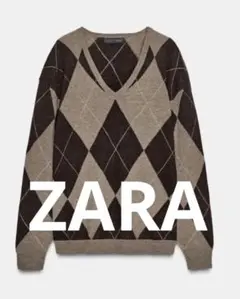 新品タグ付き　ZARA ザラ ウール100%アーガイルセーター　M