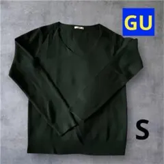 GU ダークグリーン Vネック 長袖ニット S