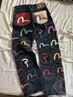 【美品】EVISU メニーポケット カモメ 戎 マルチカラー パリ 赤耳 30 EVISU メニーポケット カモメ 戎 マルチカラー パリ 赤耳 濃紺