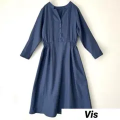 Vis シャツワンピース F ウエストゴム レディース ブルー